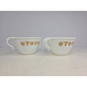 Vintage Corelle Butterfly Gold Flat TeaCups w/ Hook Handle Discontinued Set Of 2